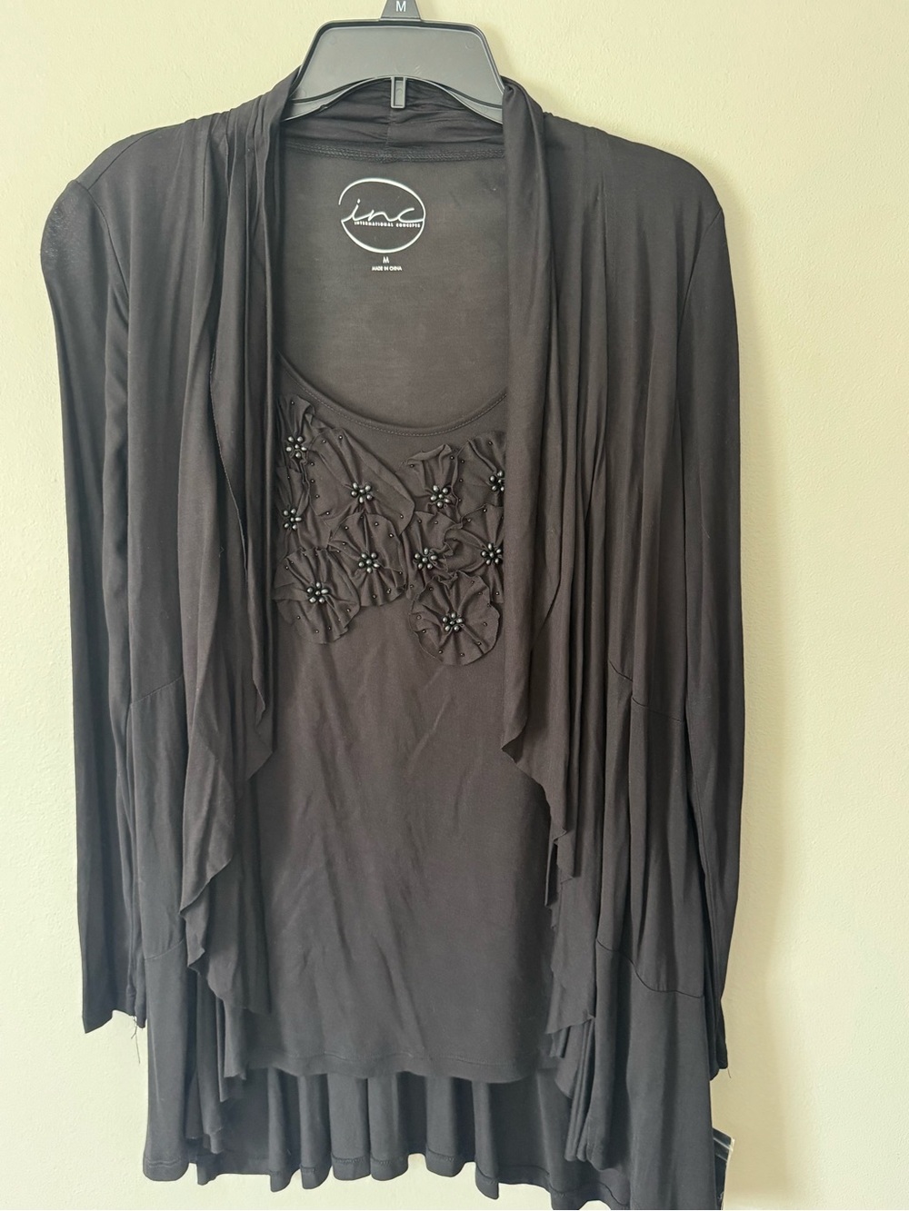 Inc International Concepts women's Top Tank with connected Sweater Medium Black